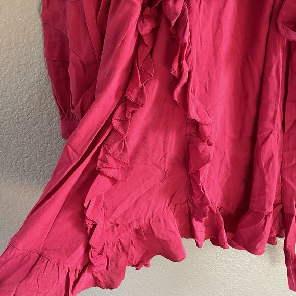 IRO Mini Dress Womens Small Red Long Sleeves Ruffle Silk Belted Romantic NWOT - Picture 6 of 13